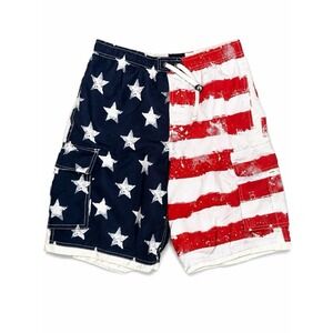 B.Split Mens American Flag Swim Board Shorts Multicolor Blue White Size Large